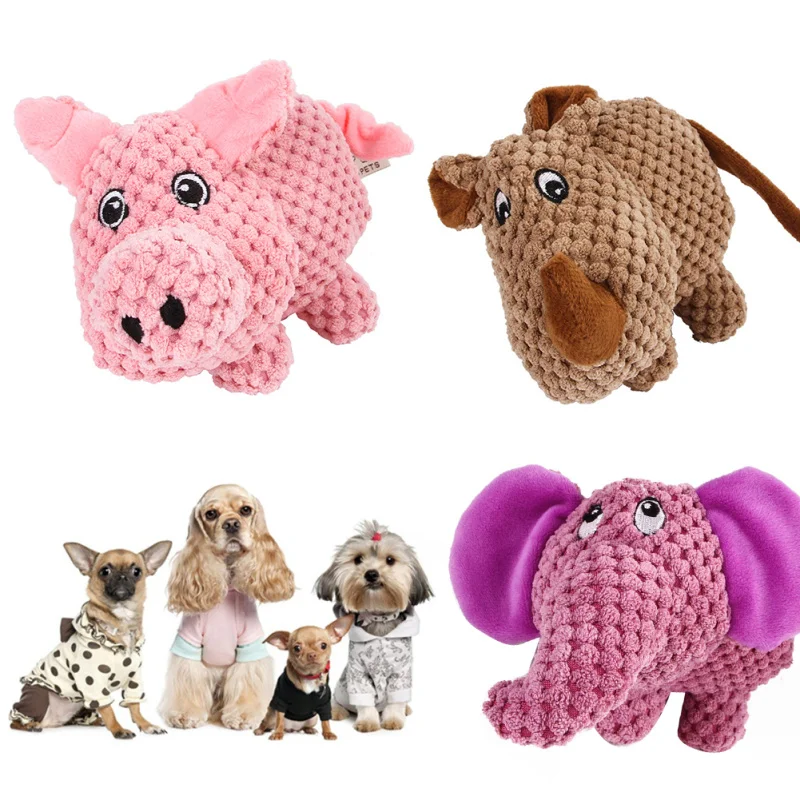

Funny Corduroy Durability Dog Toys Popular Pet Dog Cat Squeak Chew Sound Toy Fit for All Pets Elephant Pig Rhinoceros Plush Toys