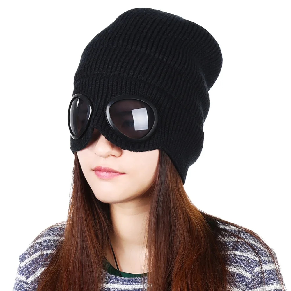 Vbiger Thickened Winter Knitted Hat Warm Beanie with Removable Glasses