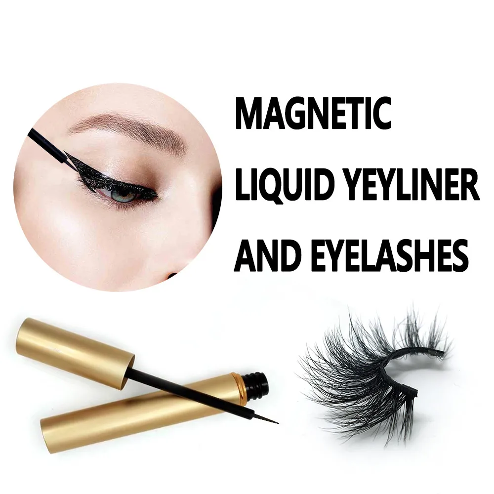 

New magnetic liquid eyeliner and 3d suede three magnetic false eyelash set Mink eyelashes