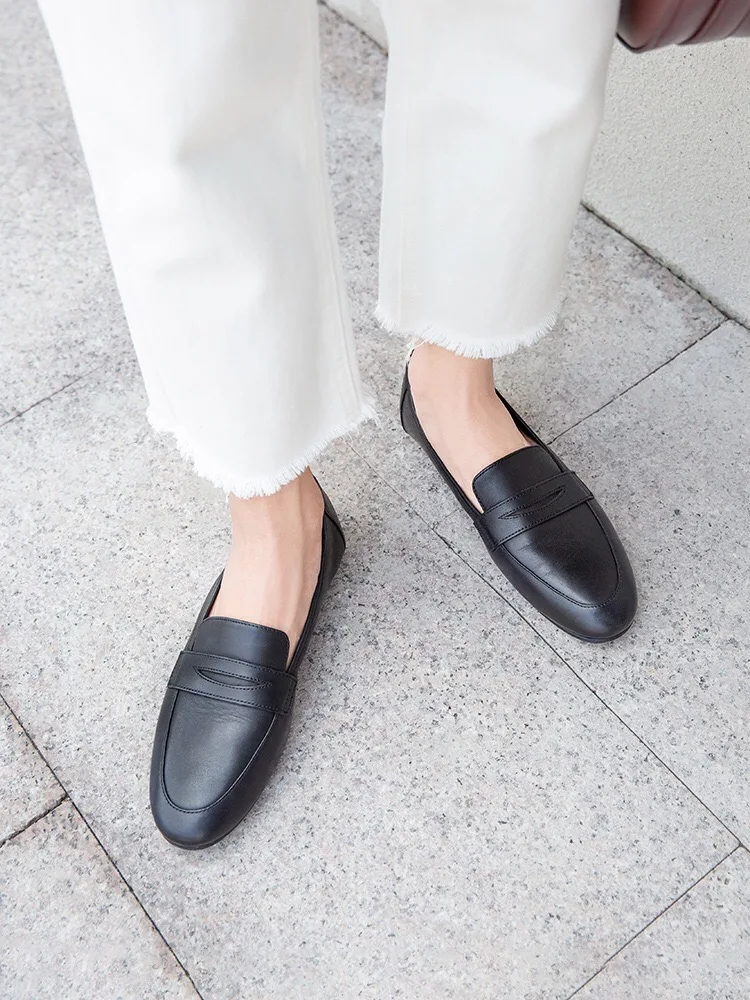 Clorisruo Logo Genuine Leather Women Flat Shoes Loafers Low Flat Shoes Women Loafers