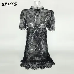 UPHYD 2018 новый сексуальный Babydolls искушение прозрачность чувство ночное полые футболки «летучая мышь» плюс размеры Эротическое платье