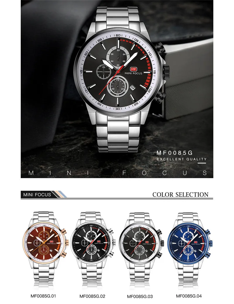 MINIFOCUS Для мужчин Watch Top Элитный бренд хронограф Дата s часы в стиле милитари