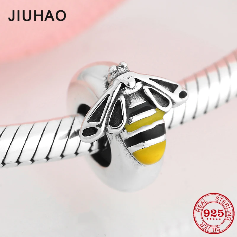 

New 925 Sterling Silver Enamel Bee Charms Spacer Stopper Beads Fit Pandora Womens Charm Bracelets DIY Jewelry Girlfriend Gift