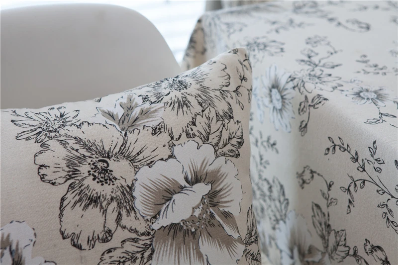 Retro White Peony Printed Tablecloths Cotton Linen Rectangle Lace Table Cloth For Table Decor Floral Table Cover For Kitchen    