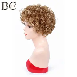 BCHR 6 дюймов короткие кудрявые синтетические парики для черный Для женщин Африканский прически натуральный черный Полный парик волос
