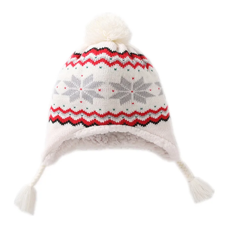 

baby & kids girls white snowflakes winter fleece earflap beanie hat children girl fashion casual knitted warm hat caps