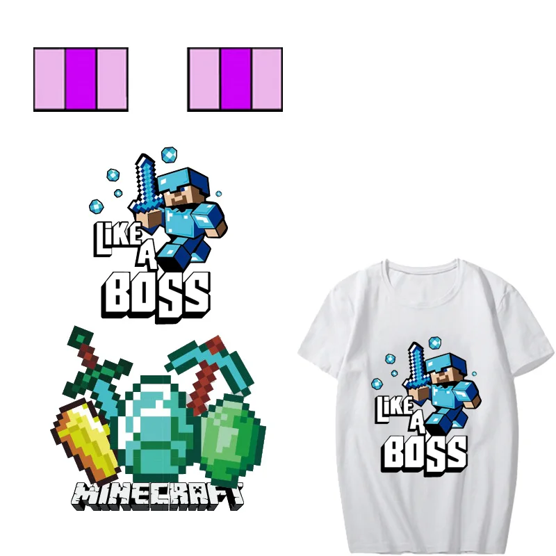 

Iron on Minecraft Patches for Clothing Applique Washable Heat Transfer Vinyl Stickers for Clothes DIY T-shirt Thermal Press