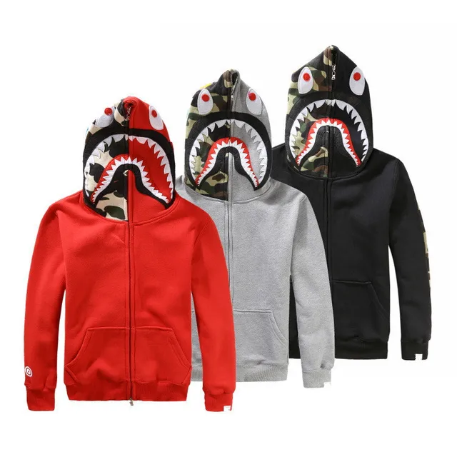 Bape tiburón sudadera con capucha camuflaje moda hip hop