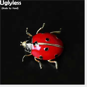 

Uglyless 100% Real 925 Sterling Silver Ladybug Brooches for Women Lovely Insect Brooch Enamel Vivid Red Fine Jewelry Handmade