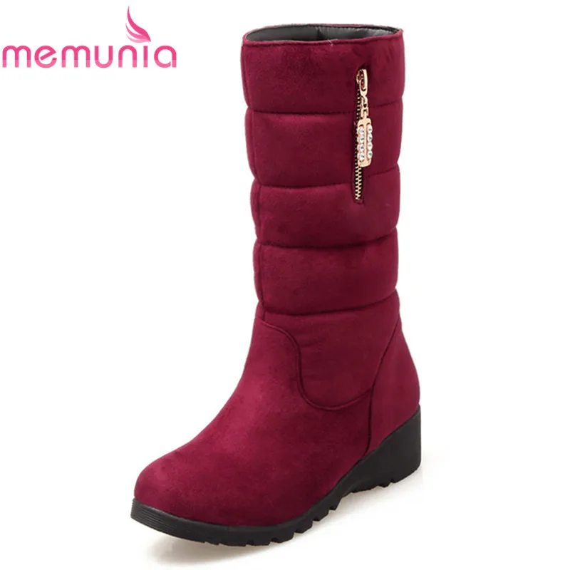 

MEMUNIA new arrival 2020 mid calf boots round toe slip on wedges boots with rhinestone womens winter boots big size 33-43