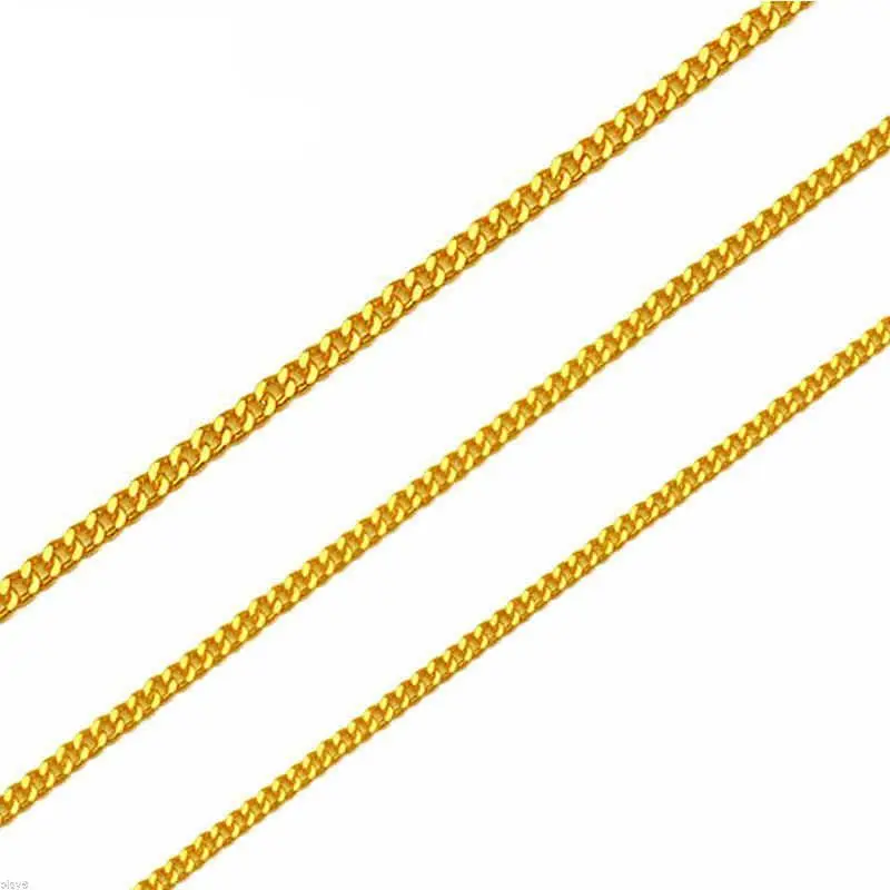 Тонкое чистое 999 24K цепочка из желтого золота для женщин бордюрное звено твердое ожерелье 16,5 дюймов