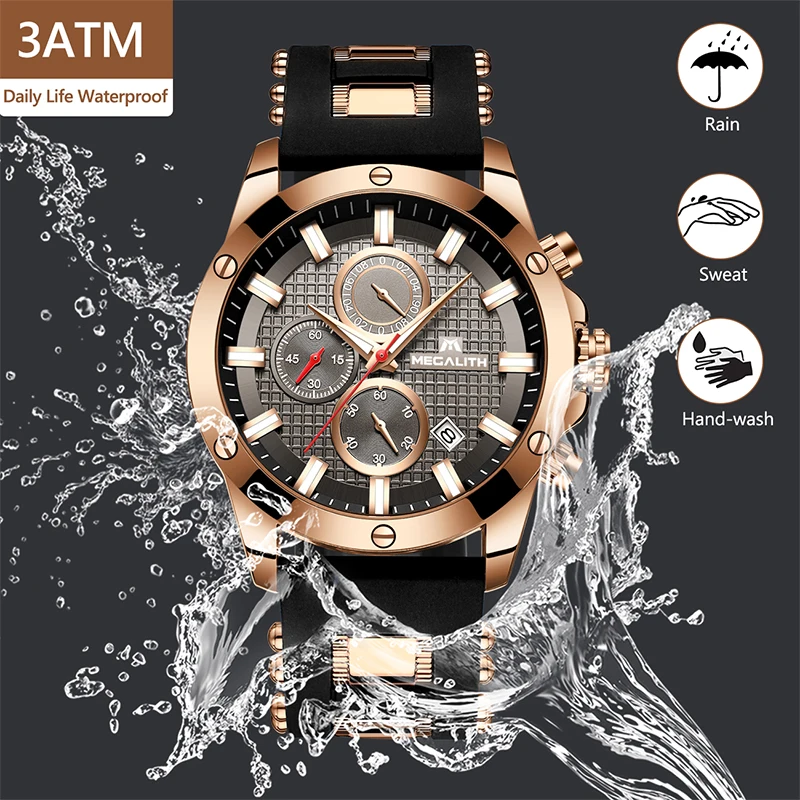 Cena MEGALITH moda Chronograph mężczyźni zegarki data silikonowy pasek sportowy zegarek kwarcowy mężczyźni Luminous wodoodporny zegar Relogio Masculino