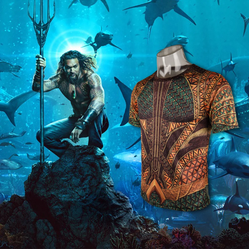 Топ с 3D принтом футболка костюм из фильма Aquaman Arthur Curry Skin облегающая Спортивная