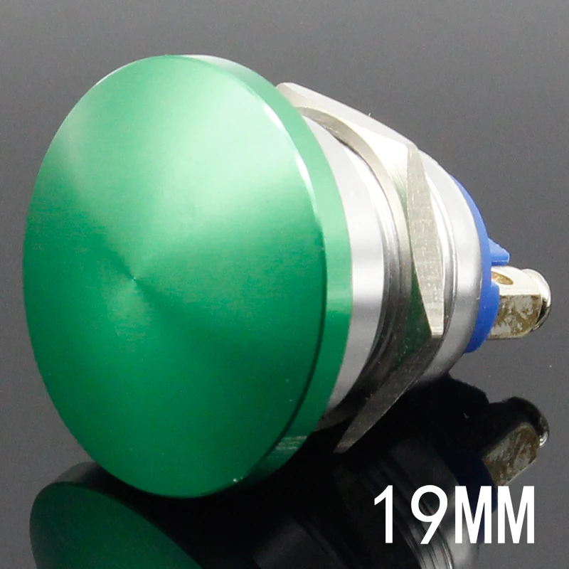 

19 mm metal mushroom head start self-reset button switch often open red green screw foot current 5A