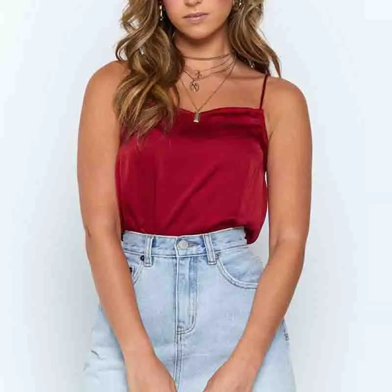 

2019 New Red Green Yellow Small Chiffon Camisole Multicolor Polyester Sleeveless Comfortable Casual Solid Slim Sling Tank Tops
