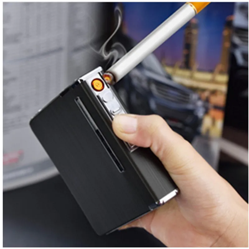 

Portable 2-in-1 USB Electronic Charge Cigarette Case Box With Lighter Automatic Cigarette Holder USB Charging Lighter For Men