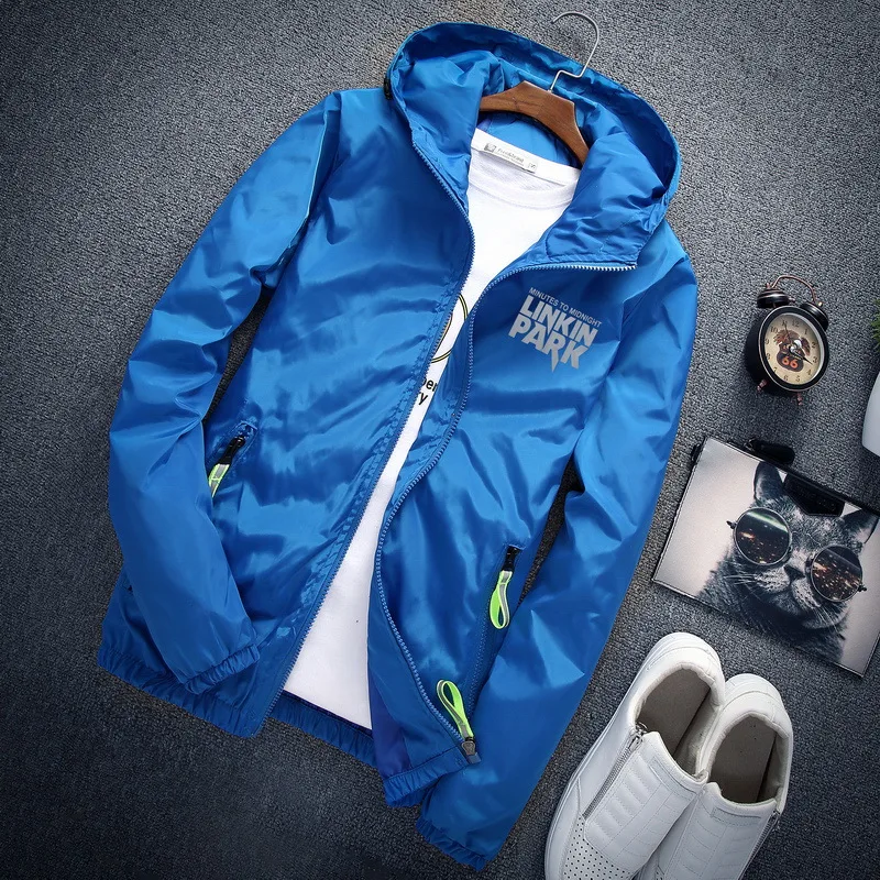 

Cap as Gift S to 7XL plus size Linkin Park jacket light-reflective men women windbreaker hip hop Rapper DJ hooded jacket coat