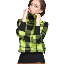 woman turtleneck sweater casual 2016 New winter autumn Korean style women s bottoming slim plaid knitted