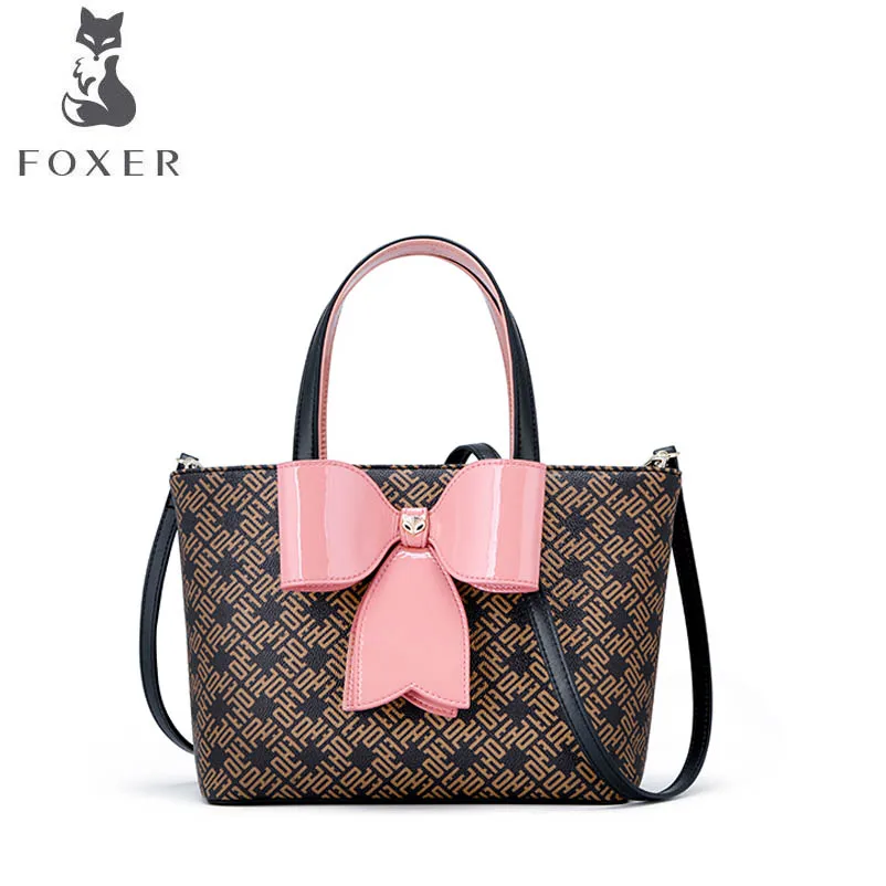 

FOXER 2019 New women bag fashion Bow handbags women famous brand Pvc material With leather tote women shoulder bag
