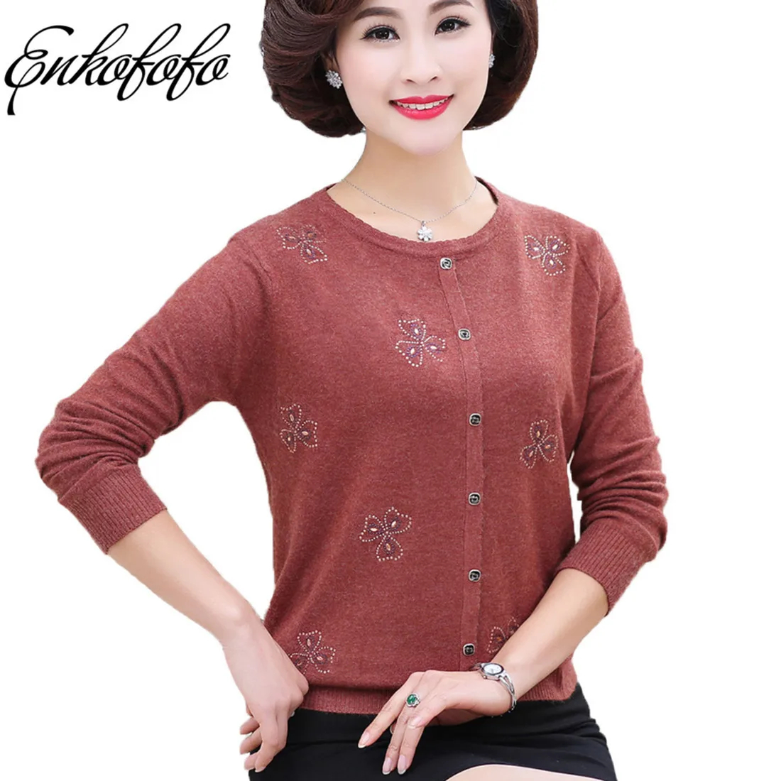 Middle Age Women Clothing Knitting Sweater Cheap Mother Pollovers Ladies Single Breasted