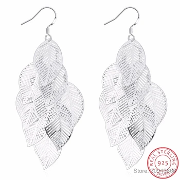 

Big Vintage Leaf Earrings Women Fine Jewelry Gift 925 Sterling Silver Dropshipping Hollow Brincos Bohemian Long Drop Earrings