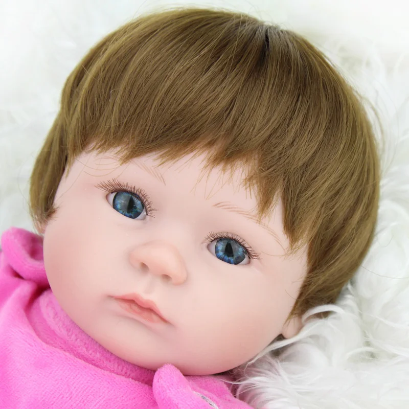 KAYDORA 40 см силиконовые возрождается кукла реборн каваи тела детские игрушки для девочек голубые глаза каштановые волосы парик куклы