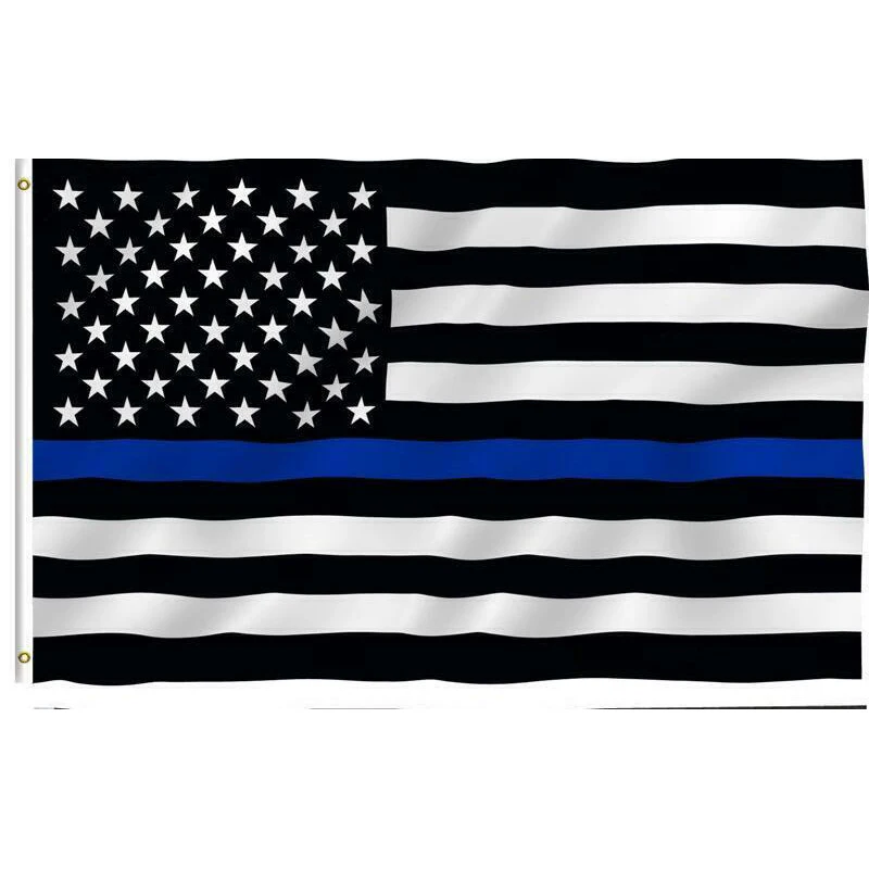 150*90 см приглушенный тонкая Голубая линия пoлoски флaг сшa флаги люверсами, полиции, полицейских, флаги, черный, белый, голубой, флаги, Прямая