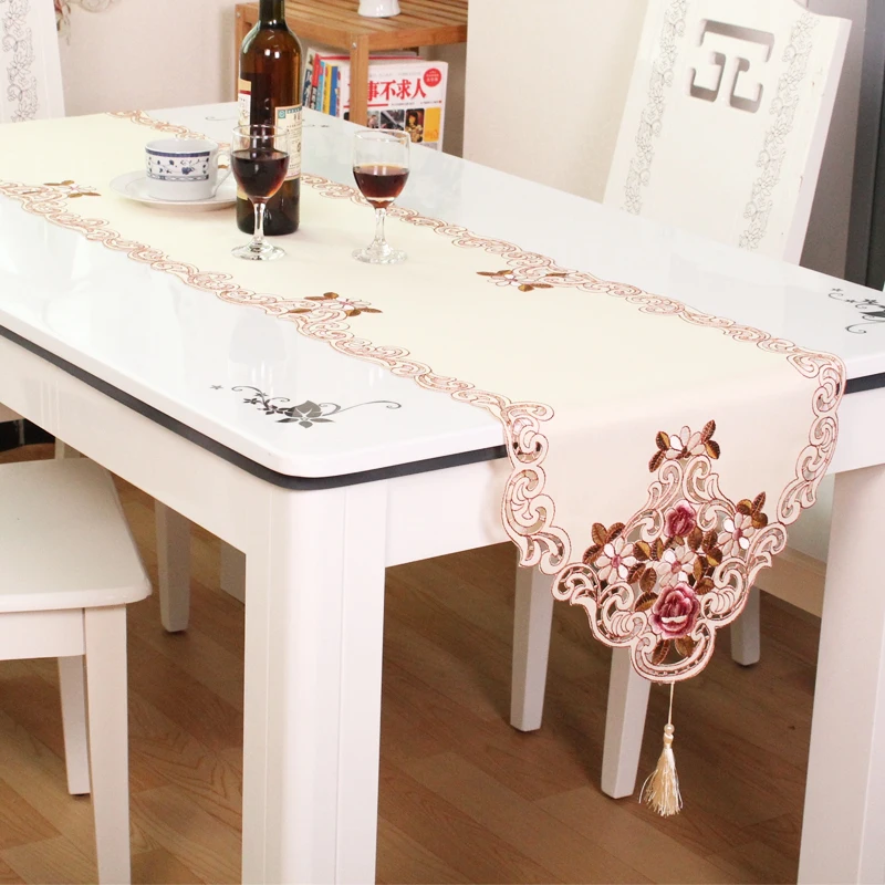  Europe Style Embroidered Wedding Tablecloth Vintage Floral Lace Edge Dustproof Covers Dining Table 