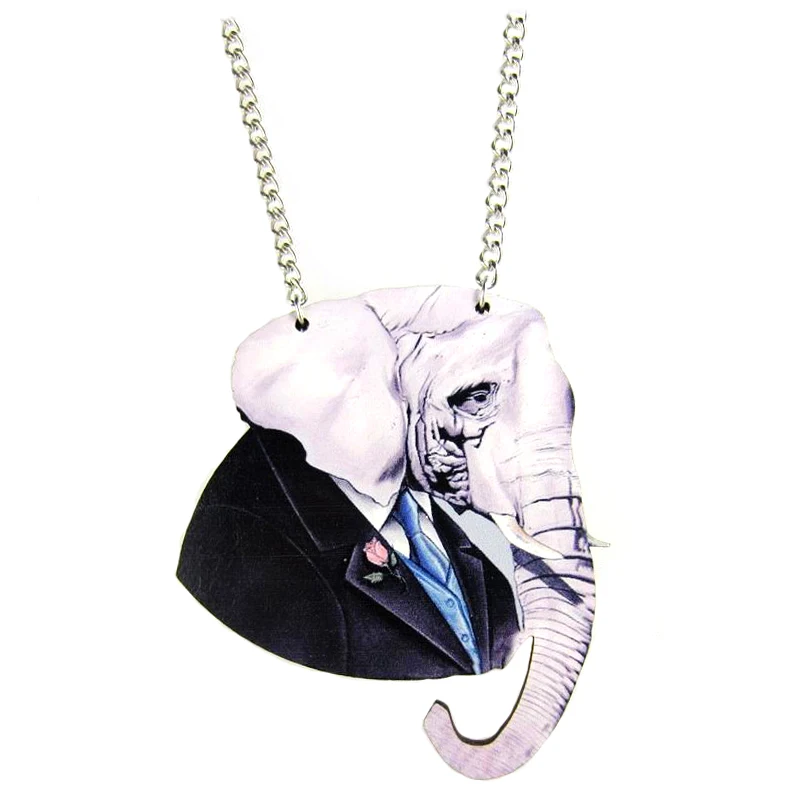 

Hip Hop Wood Harajyuku Elephant Necklace Men Stainless Steel Long Chain Pendant Animal Necklace Women Jewelry Colares Femininos
