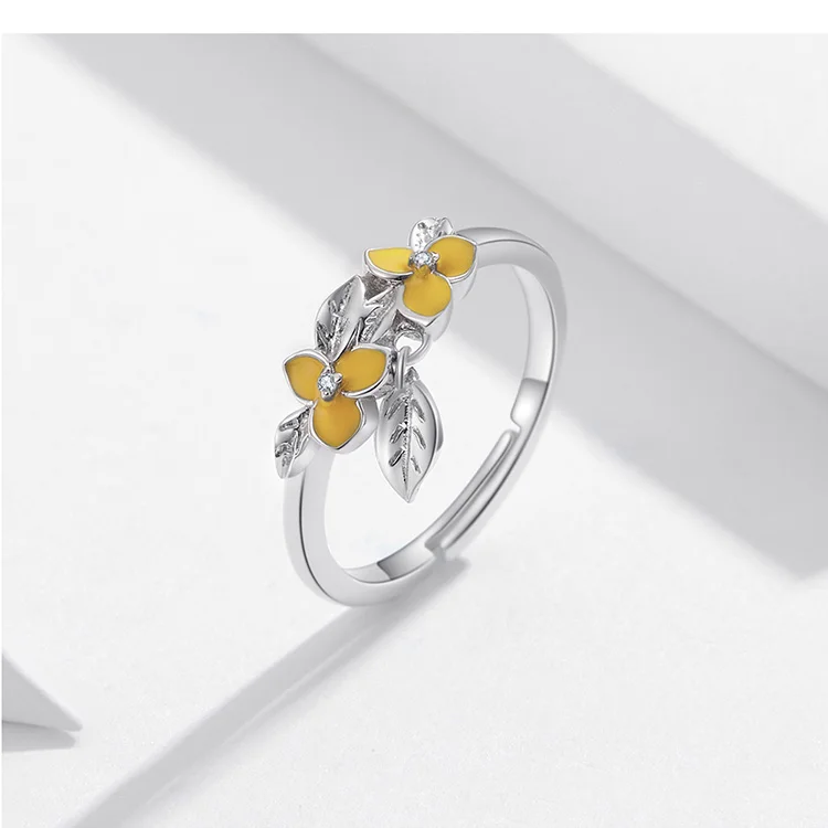 Bamoer, эмалированные серьги-гвоздики в виде цветка и листьев и кольцо на палец, ювелирные наборы для женщин, 925 пробы, серебро, модные ювелирные изделия ZHS142