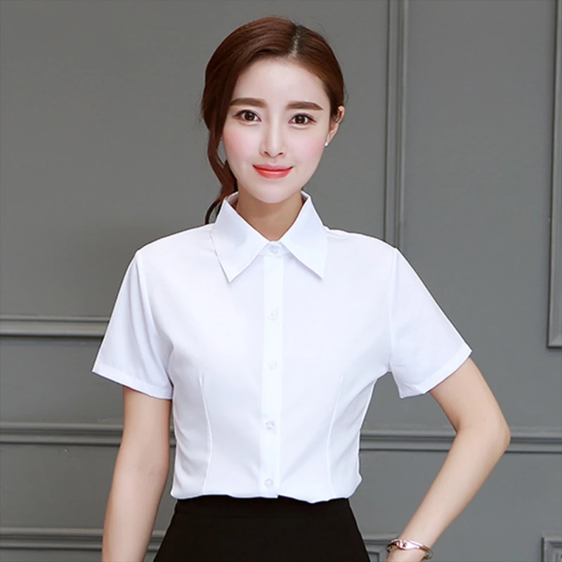 

Women Summer Office Wear Loose Shirts Blouse Female Slim Fit Lapel Blouses Casual Short-sleeved Tops