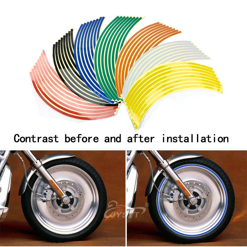 

16PCs Strips Reflective Motorcycle Bike Wheel Sticker Reflective Decals Wheel Rim Tape Bike Motorbike Moto Stickers Car Styling
