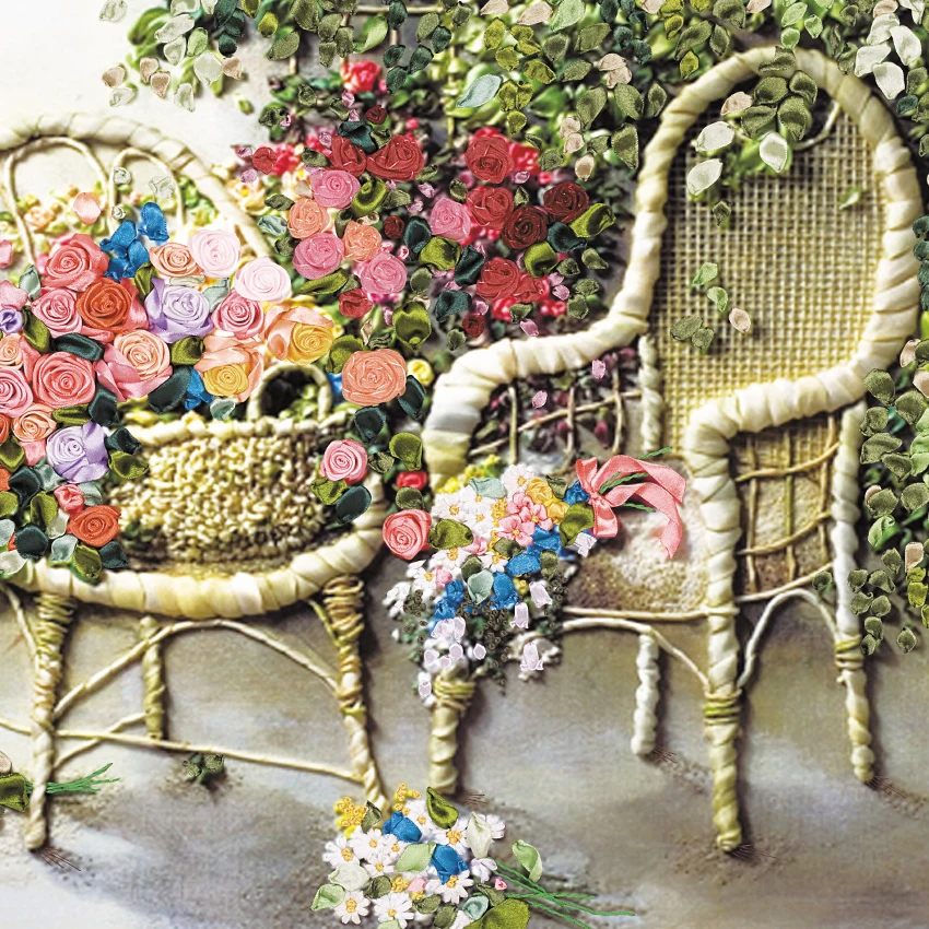 

New Arrival Unfinished Ribbons Embroidery Flower paintings Sets Handmade Needlework Embroidery Kits ,Castle 65*50cm