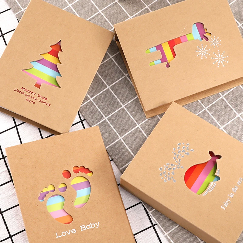 

Kraft Paper Album Book 6 inch 100 Pages Pocket Interstitial Type Picture Storage Frame for Baby Growth Album Kids Gifts