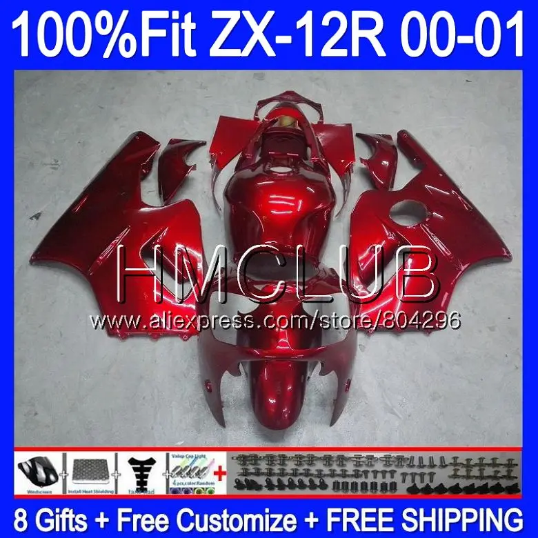 

Hot Pearl red Injection For KAWASAKI NINJA ZX1200 C ZX 12R 00 01 47HM.12ZX 12 R 1200CC ZX12R 00 01 ZX-12R 2000 2001 Fairing kit