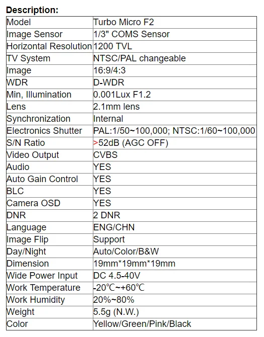 Caddx Turbo Micro F2 1/" CMOS 2,1 мм 1200TVL FPV камера 16:9/4:3 NTSC/PAL с микрофоном низкая задержка 5,5g микро камера VS F1