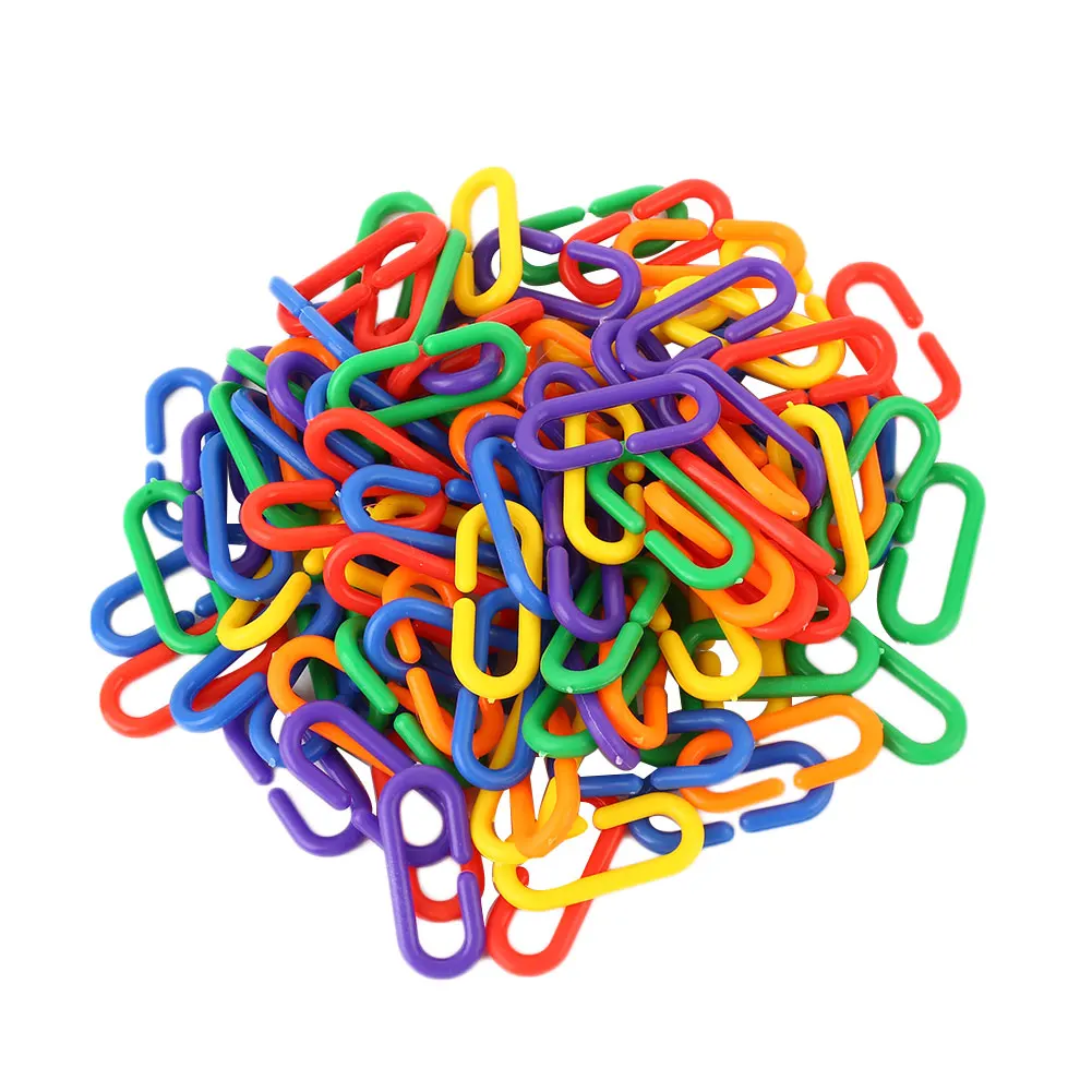 100Pcs Plastic Chain Parrot Bird Bite Toys Clip Hook Links Colorful