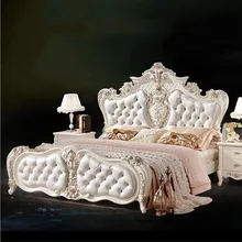 Современная Европейская твердая деревянная кровать модная резная кожаная французская мебель для спальни pfy10050