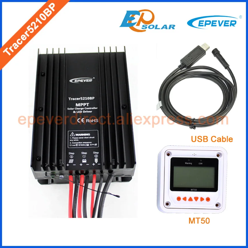 with WH MT50 and USB Зарядное устройство Солнечный контроллер EPSolar MPPT Tracer5210BP с MT50 метром и usb-кабелем ПК программного обеспечения подключения 20A 20amp - Цвет: with WH MT50 and USB
