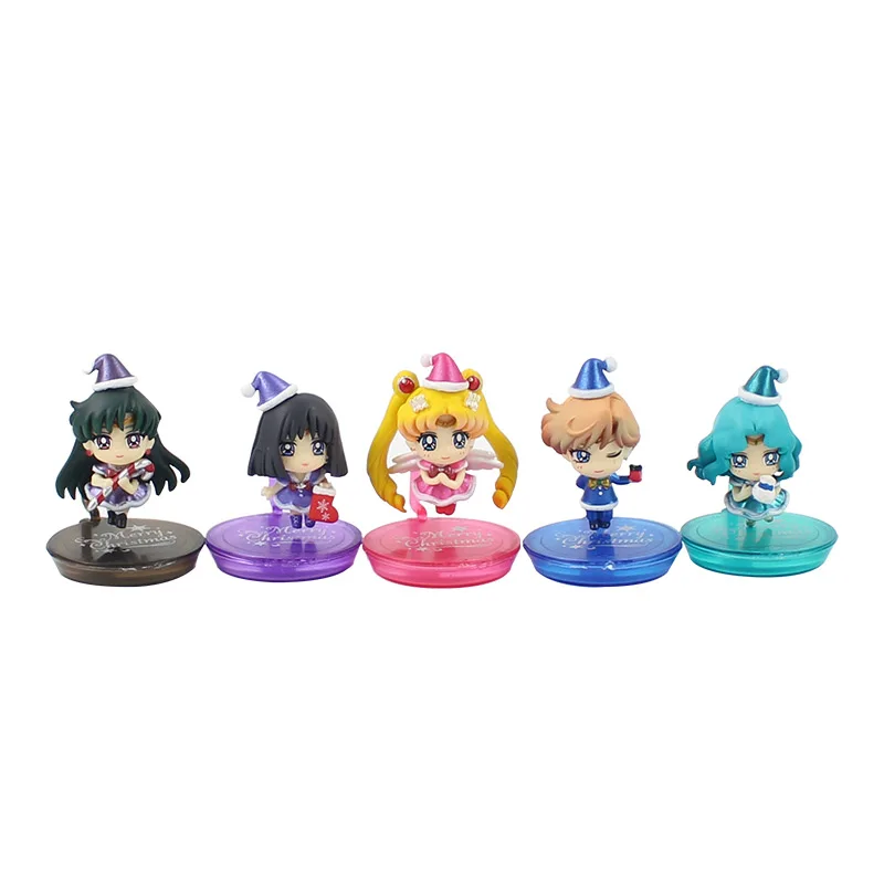 

4cm 5pcs/lot Sailor Moon Mercury Jupiter Chibi Neptune Pluto Saturn Q Version PVC Action Figure Model Collection Doll Toy Gift
