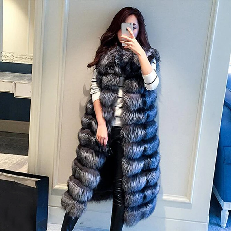 

2018 new artificial hair spring and autumn 10 section long section imitation fox fur grass vest thin vest jacket NV048