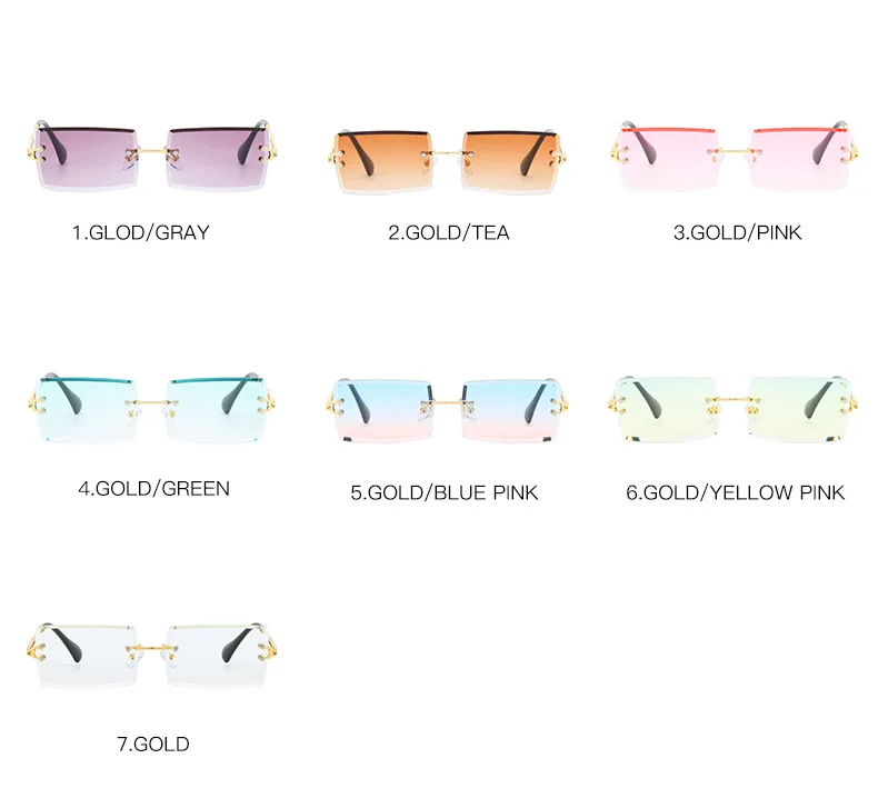 Hidogoy без оправы Женские квадратные солнцезащитные очки Маленькая оправа металлическая классика для мужчин градиентные солнцезащитные очки UV400