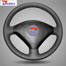 BANNIS Black Artificial Leather DIY Hand-stitched Steering Wheel Cover for Peugeot 307 Car