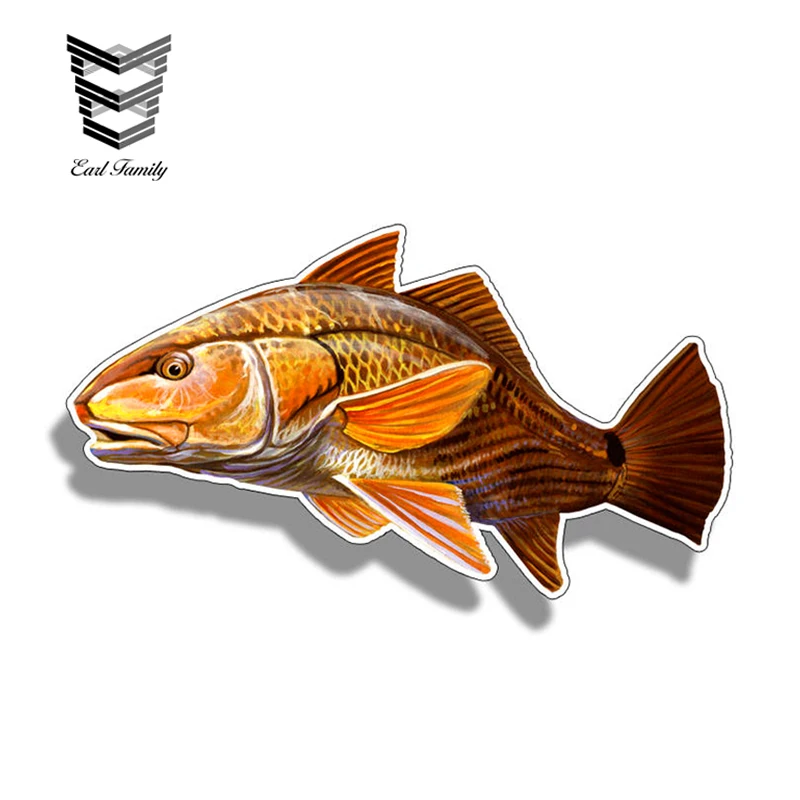 EARLFAMILY 13cm X 7.3cm Redfish Sticker Vinyl Decal Fish Fishing Red