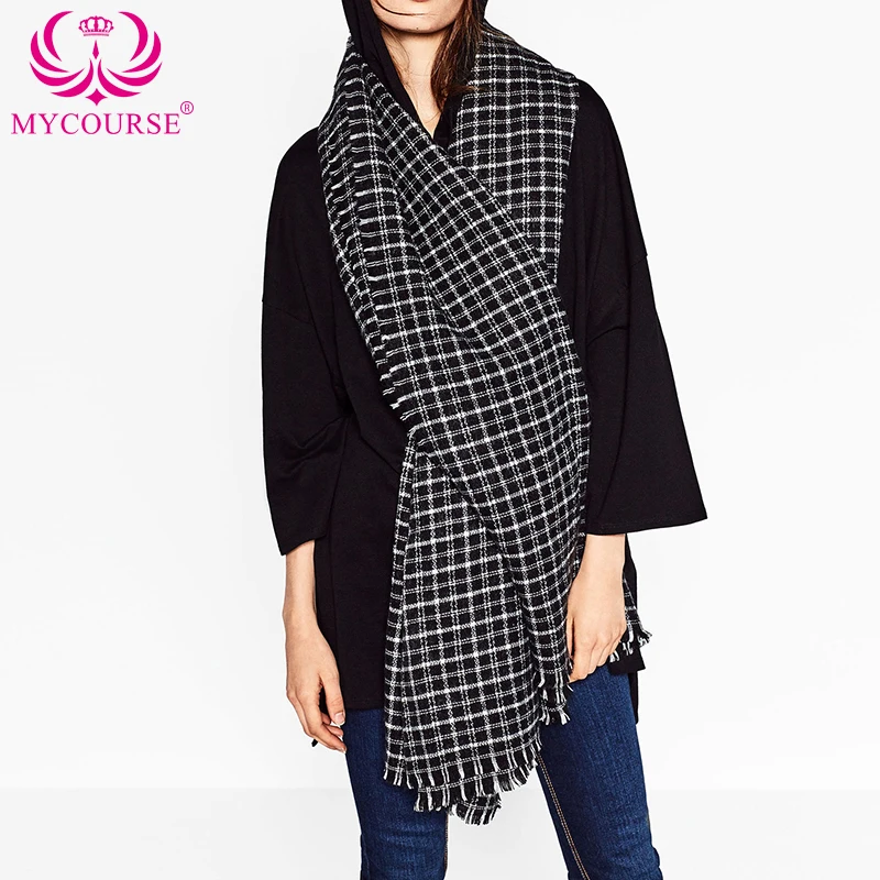 MYCOURSE Autumn Winter Small Plaid Pattern Warm Scarf Fashion Lady Women Winter Autumn Long font b