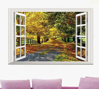 

Maple Tree Garden Boulevard 3D Window Home decor Wall sticker Beautiful Mural