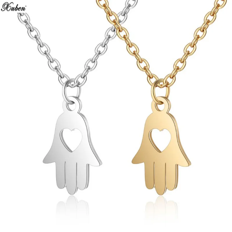 Stainless Steel Necklace For Women Lover's Gold And Silver Color Palm Heart Pendant Engagement Jewelry | Украшения и