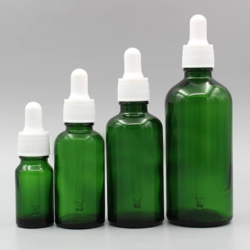 

2/10pcs 5ml 10ml 15ml 20ml 30ml 50ml 100ml Empty Green Glass Fragrance Perfume Vials Essential Oil Bottle white cover & pipette