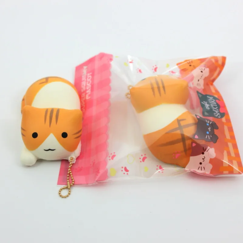 New arrival Hot sale 10cm original pack kawaii squishy slow rising naughty cat KT toys bags phone charm strap keychain squishies - Цвет: orange