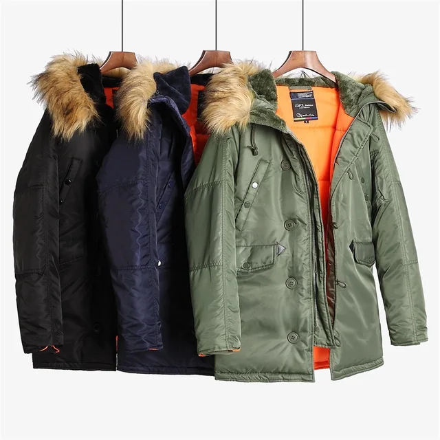 N-3B Hiver ALASKA Manteau Hommes Fourrure Capuche Slim Fit optique Parka Rembourré Veste Militaire pour Temps Froid 2
